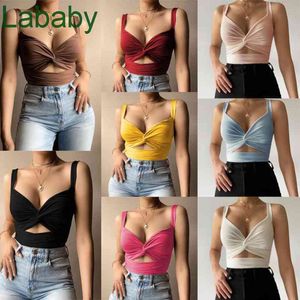 Women Tanks Designer Slim Sexy Suspender Vest Top Ins Kink Elastic Tie V-neck Open Back Small Sling Summer Crop Tops Solid Colour 8 Colours