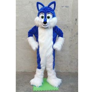 Halloween Long Fur Blue Husky Mascot Costume Cartoon Theme Character Carnival Festival Fancy Dress Christmas Adults Size Birthday Party Outdoor Outfit Suit