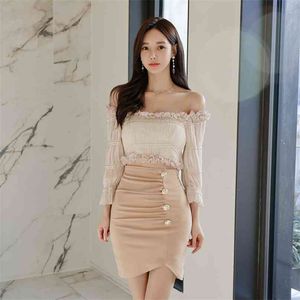 off shoulder Tight korean ladies Summer lace long Sleeve Sexy Office nightclub party Mini Dress for women 210602