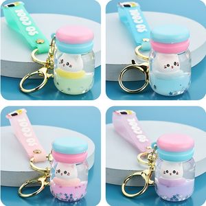 떠있는 고양이 마카롱 Quicksand Keychain 서핑 고양이 기종 병 펜던트 자동차 핸드백 열쇠 고리 가방 반지 선물 보석 쥬얼리 액세서리