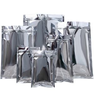 Multi-sizes Glossy Zip Lock Silver Plated Food Grade Packaging Bags Resealable Aluminum Foil Tea and Coffee Packing Bag Smellproof
