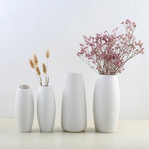 Vase inredning europeisk enkel vit keramisk vase nordisk hem blomma arrangemang moderna vaser kreativa hus vardagsrum dekorationer 210310