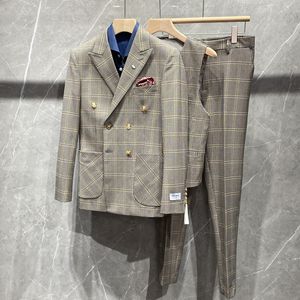 Arrival Double Breasted Suit Men High Quality Mens Plaid Wedding Suits Three Piece Stage Party Groom Wear Q658