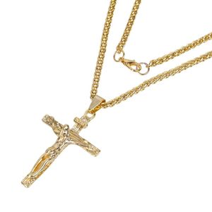 2021 Gold Silver Chain For Men Jesus Piece Trendy 18K Gold Plated Stainless Steel INRI Crucifix Cross Necklace Men Jewelry