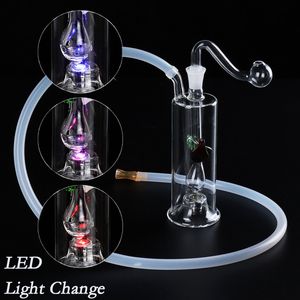 LED Light Change Hookahs Glass smoking Pipe 5.9 inch Height Bongs Hookah Tobacco Bowl Handcraft Portable Shisha Oil Percolater Bubbler Water Pipes for Smokers