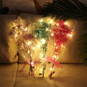 Dekorativa Blommor Kransar Torkad BabysBreath Med LED Lights Bouquet Natural Plants Preserve Blommor För Bröllop Hem Dekoration