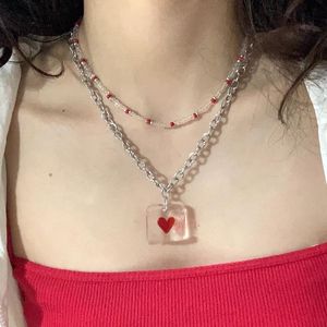 Pendant Necklaces 2021 Design 2pcs/set Transparent Square Glass Heart Choker Color Beaded Necklace For Women Girls Y2K Party Aesthetic Jewel