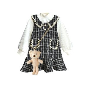 Baby Girls Winter Princess Dress New Fashion Party Costumes Toddler White Shirt Tops Vest Dress Kids Clothes Suits For 2 7y