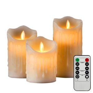 3 Pcs Flickering Flameless Pillar LED Candle with Remote Fake Led Candle Light Easter Candle Wedding Xmas Decoration Lighting 210310