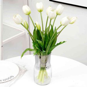 Presentes para mulheres 5 peças de tulipas artificiais flores de silicone toque real buquê de alta qualidade decoração de luxo casa casamento sala de estar flores falsas de látex
