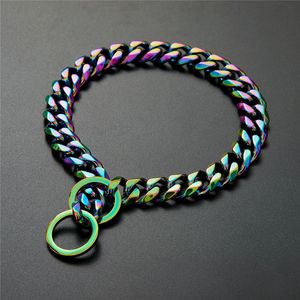 Classic Colorful Electroplated Dog Collars Metal Chain Stainless Steel Collar Outdoor Pet Dogs Necklace 15mm 19mm Hip Hop Puppy Necklaces