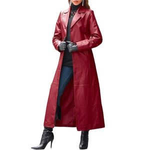 Кожаное пальто Женщины Весна Мода Европы и Америки Осень Черный S-5XL Плюс Размер Длинные Тонкие PU Куртки Feminina LR1011 210531