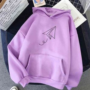 Paper Airplane Print Hoodie Oversized Pullovers Harajuku Autumn Winter Hoodied Femal Loose Casual Streetwear Sweatshirt 210728