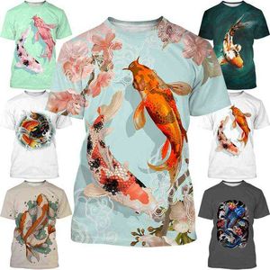 Nova Moda 3D Impresso Koi Fish Lucky Fish Tees T-shirt de manga curta para homens / mulheres tops unisex casual t-shirt G1222