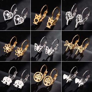 Mode coeur hibou libellule arbre de vie fleur oreille manchette en acier inoxydable boucles d'oreilles pour femmes bijoux