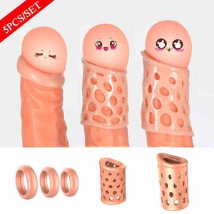 NXY Sex Chastity Devices 5uds Penis Head Prepuce Ring Correction Device Male Chastity Fördröjd Ejaculation Toy Cage 1204