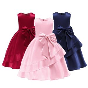 Tjejklänningar Diskooker Kid Girl Prinsessan Klänning Bowknot Crew Neck Solid Färg Ärmlös Party Sundress För 4-10Y