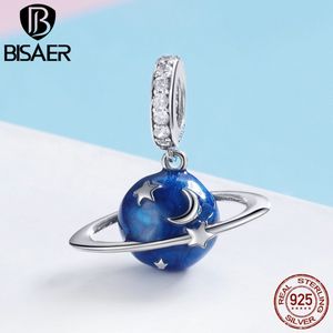 Bisaer 925 Sterling Silver Planet Star And Moon Charms Zircon Pärlor Passa Kvinnor Armband Pärlor DIY Smycken Making Q0531