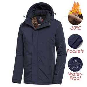 Men's wool leather jacket Winter Casual Long Fat Hot Fleece Muts Waterproof Parka Jas Outdoor Fashion Pockets Male 1022