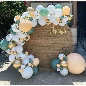 97pcs Retro Verde Balloons Pele Garland Arco Metálico Gold Globos Aniversário Aniversário Decorações Do Partido Decorações 210719