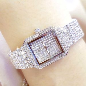 All Diamond Quartz Silver Luxury Brand Crystal Square Rhinestone Women's Watch Monte Femme 2022 G230529