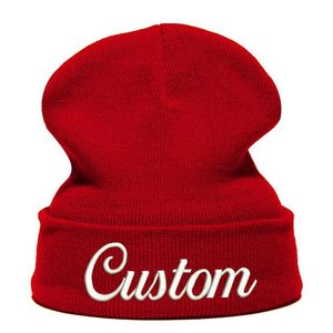 Muts Skull Caps Custom Winter Hat met Grens Werkletters Tekstnaam Knit Skullie Cap Slouchy Vrouwen en Mannen Mutsen J0629