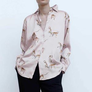 Женщины леопардовый тигр рубашка блузка осень мода животных отпечатки топ женские с длинным рукавом свободные рубашки 210602
