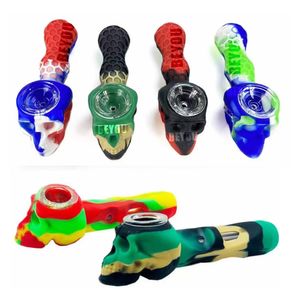 Wholesale skull bowls for bongs for sale - Group buy Silicone Tobacco Pipe Dry Herbal Flowers Smoking Bong Inch Transparent Tube Dabber Tool Honeywax Nail Glass Filter Bowl Oil Burner No silp Handle Skull Head