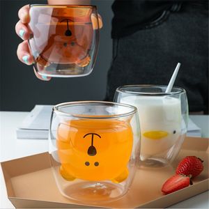 かわいいクマの形をしたダブルウォールコーヒーカップガラスミルク朝食ジュースジュースドリンクウェアチャイルドギフト