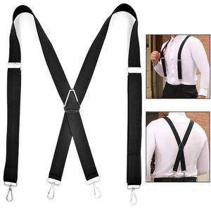 Black Work Suspenders for Men Shirt 4 Snap Hooks Heavy Duty Big Tall X-Shape 35cm Wide Adjustable Elastic Trouser Pants Braces