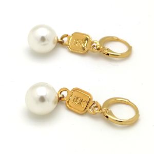 18 k amarelo amarelo ouro enchido lady's elegante 10mm pérola gota clipe Dangle Hoop brincos selo DIY