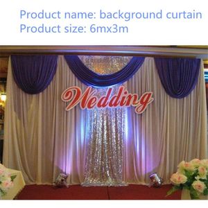 Party Dekoration 3m * 6m (10ft * 20ft) Vacker kunglig blå bröllop bakgrund sequins swag is silke scen bakgrund gardin dekorationer