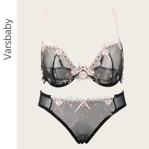 Other Panties Varsbaby ladies sexy lace embroidery 3/4 cup bow underwear unlined back closure bra set ABCD cup L2404