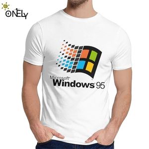 Vintage Windows 95 Vaporwave t shirt dla mężczyzn lato fajny człowiek bawełna krótki rękaw okrągły kołnierz 210716