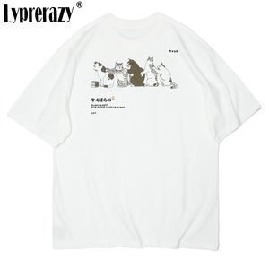 Casual Printing T-shirt harajuku Japanska Roliga katt sommar män Kortärmad Oversized Loose Tee Toppar