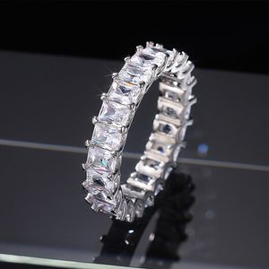 Selling Never Fade Sparkling Luxury Ring Jewelry Princess Cut White Topaz CZ Diamond Promise Wedding Bridal Gift