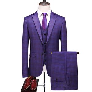 Moda Plaid Nowoczesne Męskie Garnitury Ślubne 2020 Wiosna Nowy 3 Sztuk Luksusowe Mężczyźni Wedding Suit Male Blazers Slim Fit Suit X0909