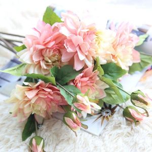 Bouquets Silk Dahlias Wedding Bouquet para Party Party DIY Artificielles Verter Le Mariage Pompon Flower Supplies Flowers Decorative Flowers1