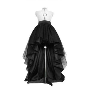 High Low Black Tulle Skirt Asymmetrial Hem Tutu Layered Wedding Bridal Gown High Waist Pleated Prom Skirt Gala Stylish Saia 210311