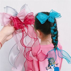 Kids Meisje Hairclips Lange Lint Haarbogen met Clip Handgemaakte Bogen Haarspelden Gevlochten Haar Hoofddeksel Kinderen Accessoires Kleuren Q2