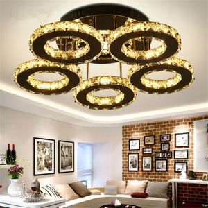 5 anéis de cristal led chandeliers espelho de teto lustre de aço inoxidável para estudo de cozinha luminarias para teto luminárias