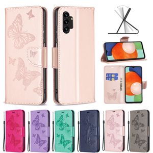 Custodie a portafoglio in pelle con stampa farfalla moda per Samsung Galaxy A23 5G A73 A13 4G A33 A53 Imprint ID Card Slot Flip Covers Supporto per libro Ragazze Lady Women Pouch Strap