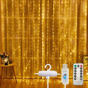 Struny Boże Narodzenie Garland Led Fairy Lights Curtain String Remote Control Home Decor Year 2021 Dekoracje