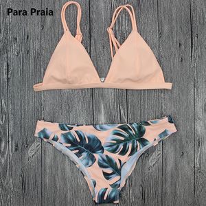 Sexy biquini brasileiro conjunto de banho branco mulheres maiô banho terno cami folha de palmeira impressão biquini nadada terno maillot de bain 210305