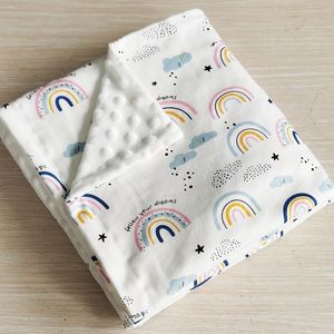 Bomull Super Soft Rainbow 3D Dot Toddler Baby Blanket Swaddle 100x75cm 210309