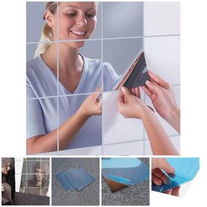 Adesivi murali 16Pcs Fashion Squares Specchio Adesivo Impermeabile Specchi autoadesivi Superficie TV Sfondo Cucina Bagno Decorare KI