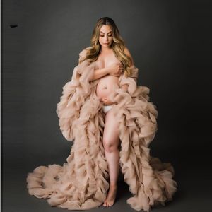 Luxury Ruffles Pregnant Women's Prom Dresses Maternity Long Robes for Photo Shoot Plus Size Sexy Evening Gowns 2022