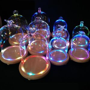Vaser 8 stycken Färgglada LED Ljuscylinderglas Dome Skal med träplatta för tårta Wonderland Konserverad Blommhållare
