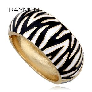 Ankomst Golden Plated Zebra-Print Shape Round Bangle Cuff Armband för Kvinnor Party Prom Bröllopsgåva Smycken 2 färger