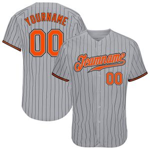 Benutzerdefinierte graue schwarze Nadelstreifen orange-schwarz authentischer Baseball-Jersey